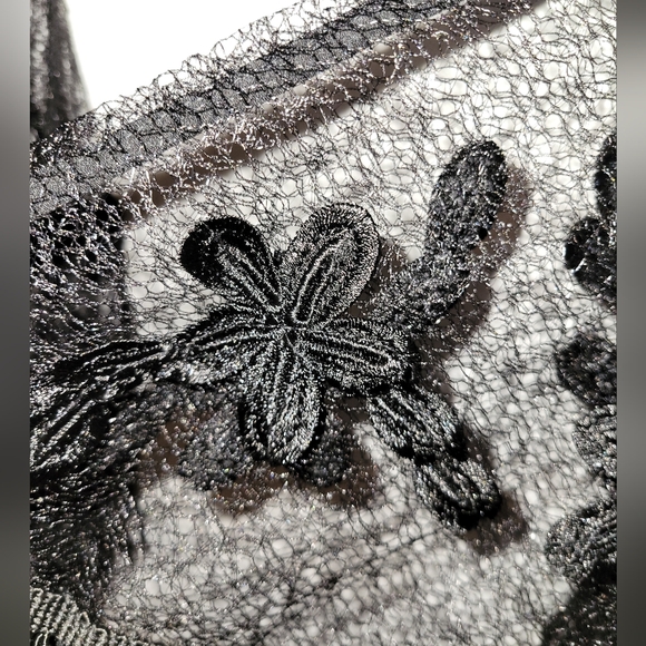 Anthropologie Endless Rose Black Lace Floral Embroidered Fringe Sleeves Crop Top - Picture 9 of 15